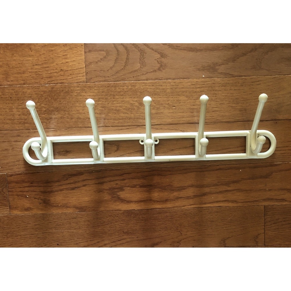 Vtg Creme Plastic Wall Mounted 5 Hooks Towel Hat Coat Rack MCM "YAFFA Style" 19"